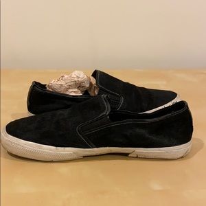 Kenneth Cole faux fur slip ons